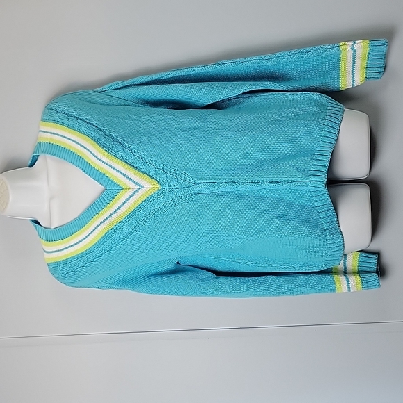 Cotton County Size M/M V-neck Knit Sweater Shirt Blue - Picture 2 of 6